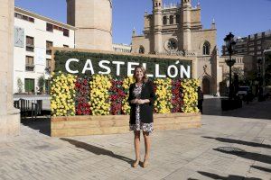La Plaza Mayor de Castellón luce nueva imagen con la instalación de un nuevo tapiz floral con la doble denominación de la ciudad