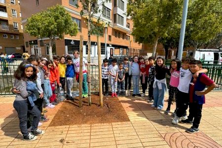 Vila-real implica els alumnes del col·legi Cervantes en la plantació d'arbres als voltants de la sèquia Major