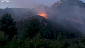 Un important operatiu treballa per a extinguir l'incendi forestal que crema Toga desde la passada matinada