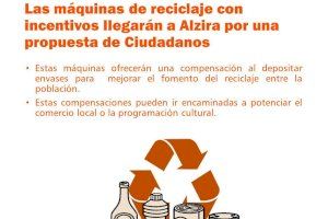 Ciutadans aconseguix el suport per a la implantació de màquines de reciclatge d'envasos amb incentius a Alzira