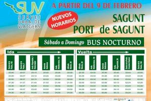 El nuevo horario del Bus de Nit con recorrido Sagunto- Puerto de Sagunto estará disponible a partir del 9 de febrero