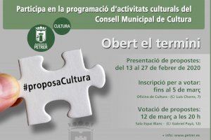 Convocada la séptima edición de Proposa Cultura para decidir, desde la participación de vecinos y colectivos, acciones en el ámbito de la cultura de Petrer