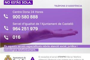 Castelló mantiene todos los servicios de atención a víctimas de violencia de género durante el estado de alarma