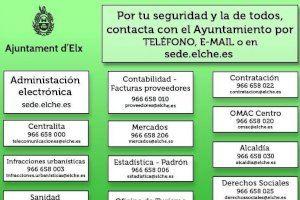 El Ayuntamiento de Elche publica un listado de teléfonos para que la población pueda contactar durante el aislameniento por el coronavirus