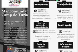 La Mancomunitat Camp de Túria ofrece atención a desempleados, trabajadores, empresas y autónomos afectados por el Covid-19