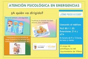 Servicio de atención psicológica por la emergencia sanitaria en Villena