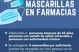 Orihuela inicia el reparto gratuito de mascarillas en farmacias para personas mayores de 65 años y enfermos crónicos