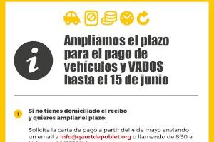 El Ayuntamiento Quart de Poblet amplía el plazo para el pago de vehículos y VADOS hasta el 15 de junio