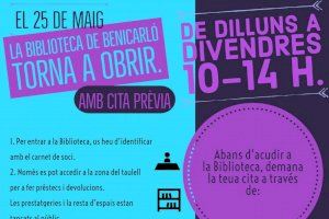 La Biblioteca de Benicarló obrirà el proper 25 de maig amb restriccions i horari limitat