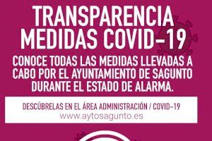 Transparència habilita un apartat en la pàgina web municipal on recull tota la informació sobre les mesures adoptades per part de l'Ajuntament de Sagunt a causa de la COVID-19