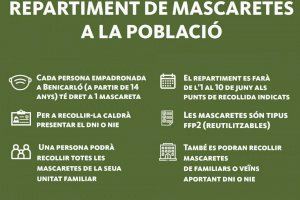 L’Ajuntament de Benicarló repartirà mascaretes a la població a partir del dilluns 1 de juny