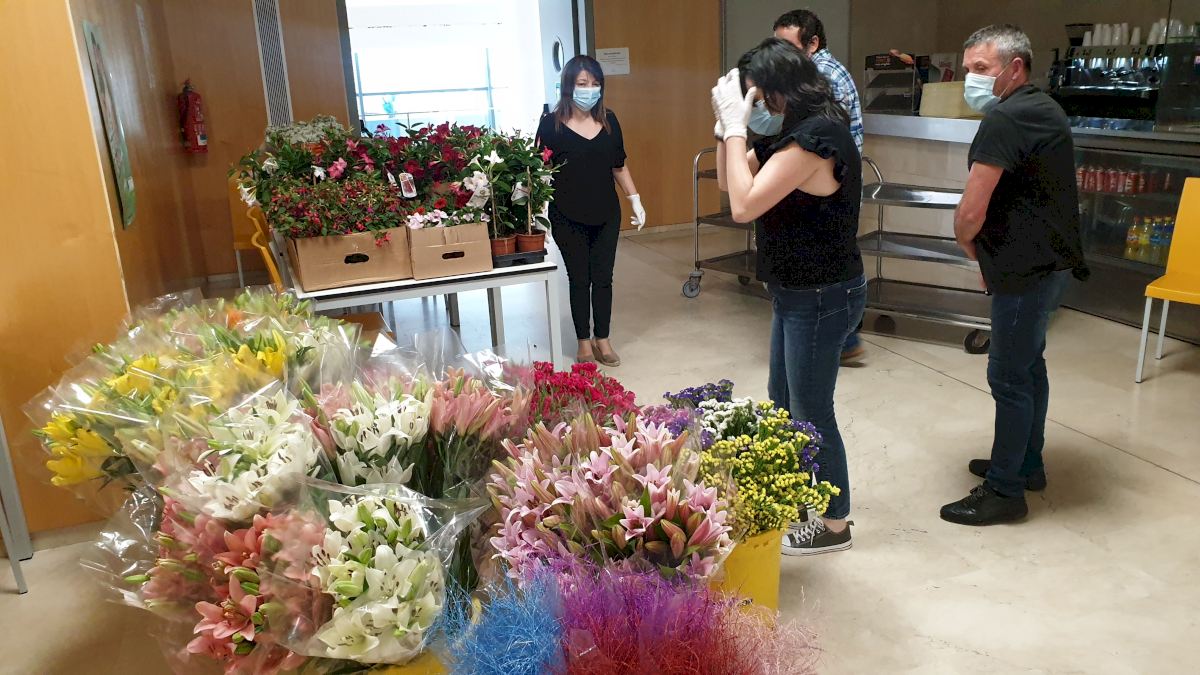Las flores llenan en el Hospital La Fe de Valencia en homenaje al personal  sanitario