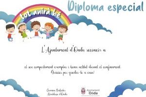 El Ayuntamiento de Onda agradece a más de 1.000 niños su comportamiento ejemplar con un diploma especial