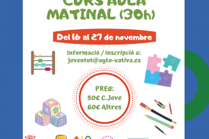 Xàtiva organitza un curs d’Aula Matinal de forma online entre el 16 i el 27 de novembre
