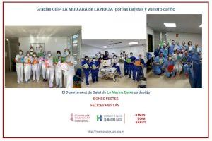Escolares de La Muixara felicitan la Navidad a trabajadores y sanitarios del Hospital Marina Baixa