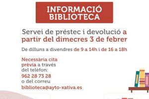 El Ayuntamiento de Xàtiva recupera a partir de este miércoles el servicio de préstamo y devolución de libros con cita previa