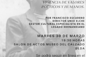 Elda organiza una conferencia sobre Miguel Hernández para conmemorar el Día de Recuerdo y Homenaje a las Víctimas de la Guerra Civil y la Dictadura
