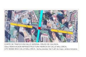 El tramo de la calle Gerona entre Filipinas y Cuenca estará cortado al tráfico tres días por las obras de Mallorca