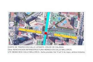 El tramo de la calle Lepanto entre Filipinas y Cuenca, cortado al tráfico tres días por las obras de Mallorca