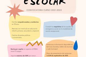 L’Eliana convoca las ayudas de material escolar para el curso 2021/2022