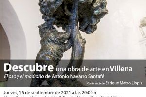 El Instituto Alicantino de Cultura Juan Gil-Albert organiza hoy en Villena la conferencia sobre la escultura ‘El Oso y el Madroño’ de Navarro Santafé