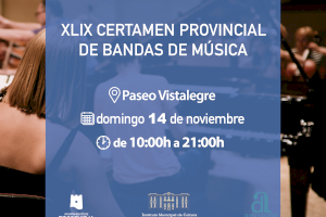 El Paseo Vista Alegre acoge este domingo 14 de noviembre la tercera jornada del XLIX Certamen Provincial de Bandas de Música