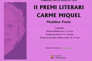 Alcàsser convoca la segunda edición del Premio Literario Carme Miquel en la modalidad de poesía