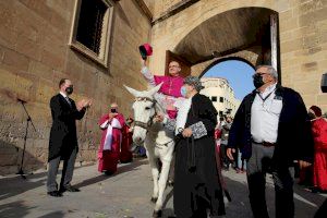 El nuevo Obispo cumple la tradición y cruza la Puerta de la Olma a lomos de una mula blanca