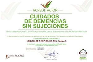 AFA CANALS obté el certificat de “Cures de Demències sense subjeccions”