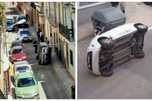 Vuelcan de lado dos coches en Alzira y Carcaixent