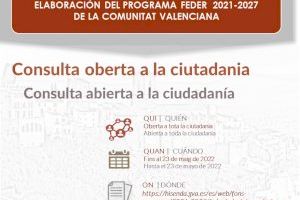 La Generalitat abre el proceso de consulta pública a la ciudadanía del Programa Feder 2021-2027 de la Comunitat Valenciana