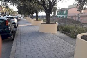 Ecología Urbana repara las aceras de la avenida Ruiz y Comes de Castellar-l’Oliveral después de trasplantar 10 olivos