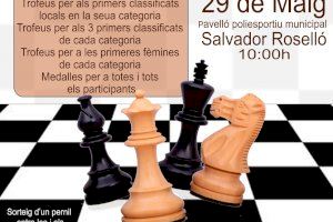 L’Alcúdia de Crespins acull el 29 de maig un Torneig d’Escacs en el Pavelló Salvador Rosselló