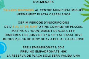 El dimecres 1 de juny s'obriran les inscripcions per a l’Escola d’Estiu i els Tallers Mariners d'Almenara