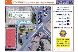 La unidad móvil de la ITV se desplaza a San Vicente del Raspeig para revisar motos, ciclomotores y quads los días 14, 15 y 16 de junio