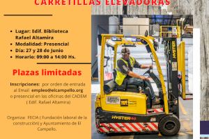 La concejalía de Fomento Económico y Empleo de El Campello oferta un curso intensivo de operador de carretilla elevadora