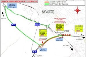 Itinerarios alternativos por las obras de acceso a la rotonda de la Universidad de Alicante