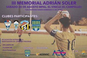 El memorial de fútbol “Adrián Soler” se celebrará este año el 20 de agosto