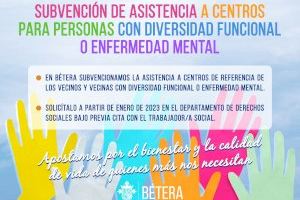 El Ayuntamiento de Bétera subvenciona a sus vecinos con diversidad funcional o enfermedad mental la asistencia a centros
