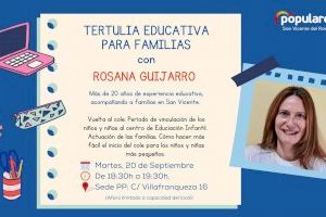 El PP de San Vicente organiza una tertulia educativa para familias en la vuelta al cole
