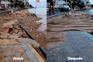 Playas destrozadas en Benidorm tras el fuerte temporal del domingo
