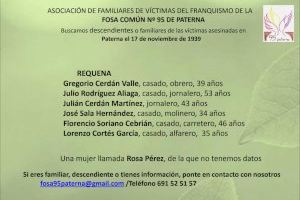 La Asociación de Víctimas de la Fosa 95 busca familiares de requenenses fusilados en Paterna en 1939