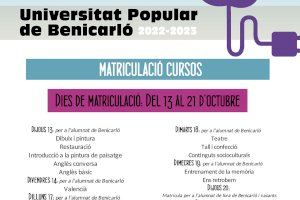 La Universitat Popular de Benicarló obri la matrícula per al curs 2022/23