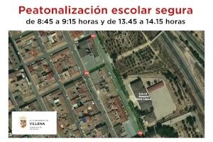Villena aplicará la peatonalización del acceso a los centros escolares Príncipe Don Juan Manuel, La Celada y Joaquín María López