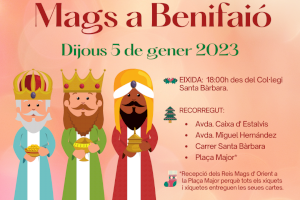 Benifaió vivirá el 5 de enero una tarde mágica con la tradicional Cabalgata de Reyes