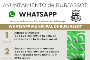 Burjassot pone en marcha su servicio de WhatsApp para dar información municipal a la población