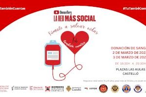 La Diputació de Castelló col·labora amb la campanya “Tu també comptes” per a animar a donar sang els dies 2 i 3 de març