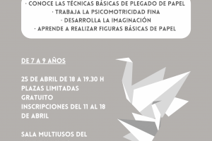 El Ayuntamiento de San Antonio de Benagéber ofrece un nuevo Taller de Papiroflexia para niños y niñas