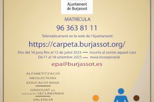 La matrícula en la Escuela de Adultos de Burjassot, para el curso 2023-24, comienza el 16 de junio
