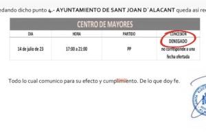 La Junta Electoral cancela el acto del PP con Carlos Mazón en Sant Joan